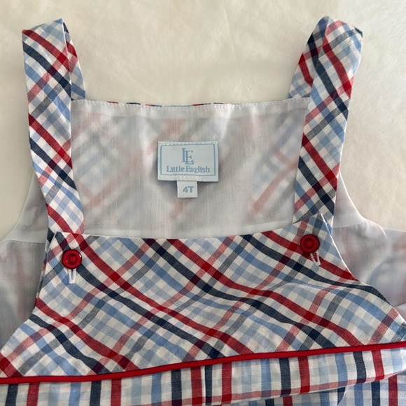 Little English | Darling plaid shortall | size 4T | red blue plaid July 4th - Picture 5 of 6